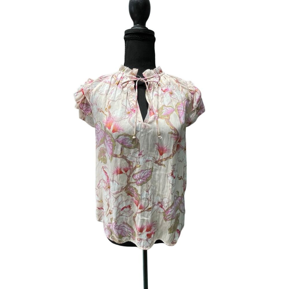 Philosophy Women’s Ruffle Capped Sleeve Deep V-Neck With Tie Blouse/Shirt
